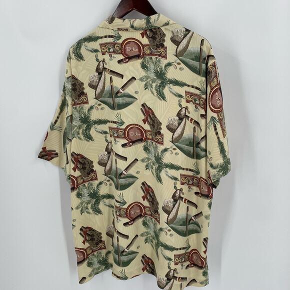 Cigar themed button down shirt 100% silk aloha Hawaiian poker XL - Picture 2 of 9